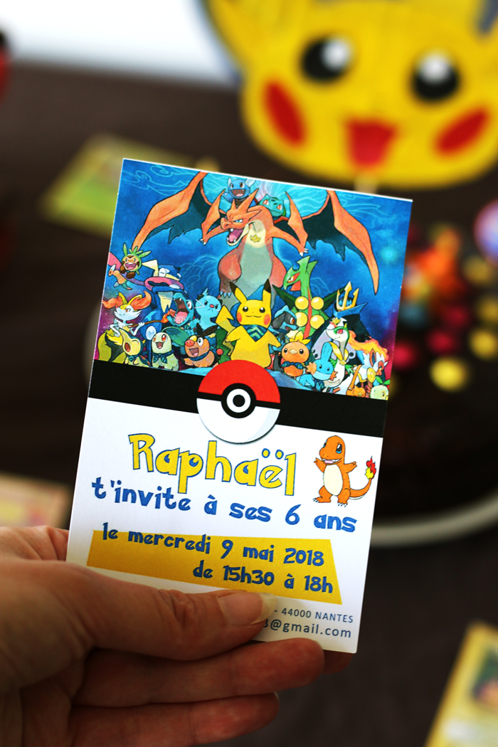 Carte invitation anniversaire enfant personnalisée - Thème Pokémon